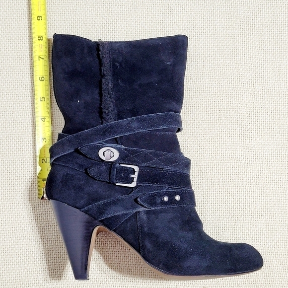 Nine West Black Suede & Strappy Mid-Calf Heeled Pull On Style Boots (9M) - Picture 10 of 13
